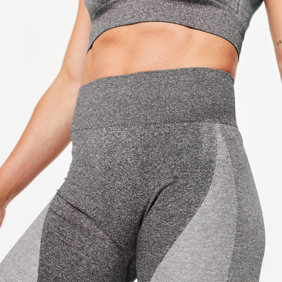 Calzas Ciclistas Fitness Mujer Gris Tiro Alto Sin Costuras - Image 3