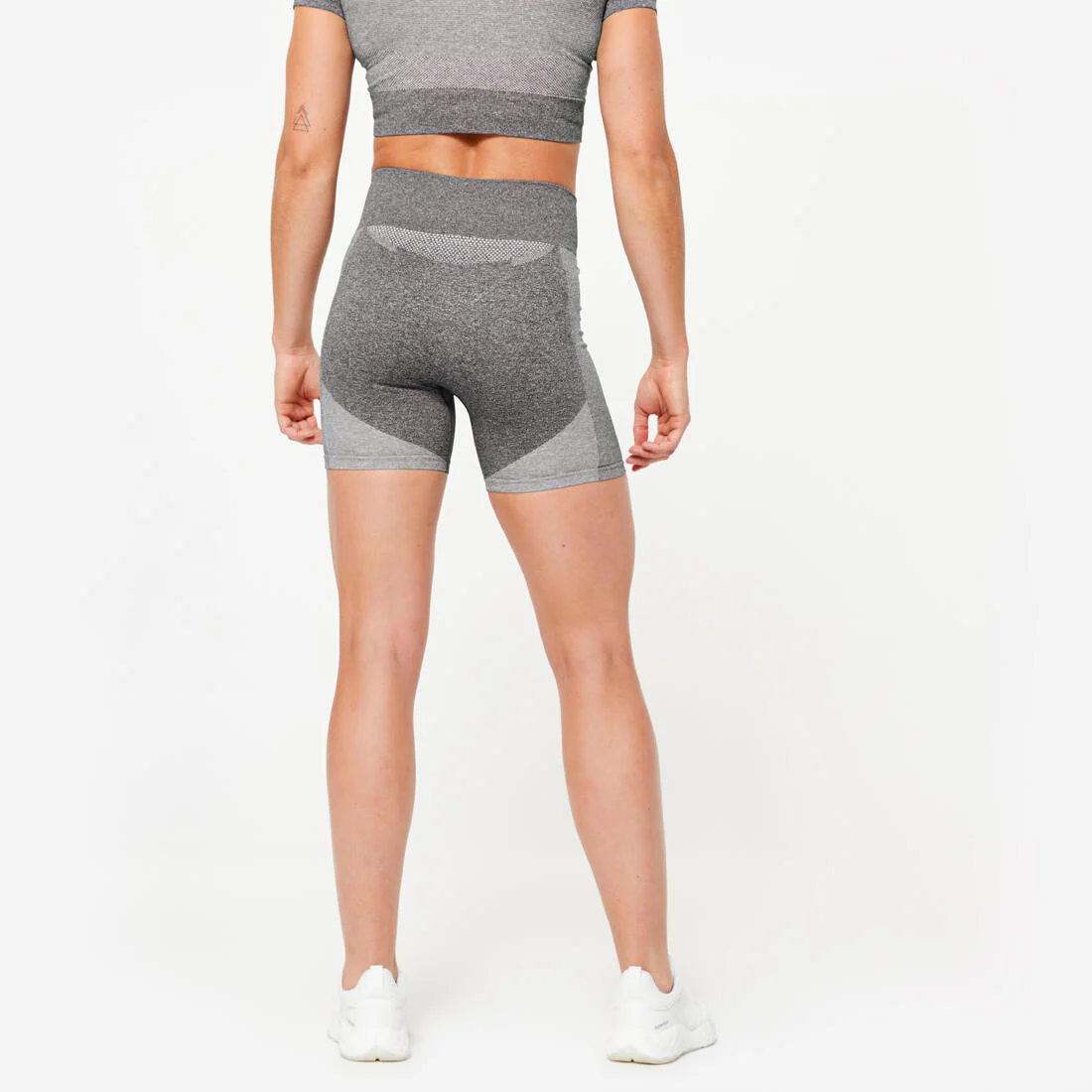 Calzas Ciclistas Fitness Mujer Gris Tiro Alto Sin Costuras - Image 4