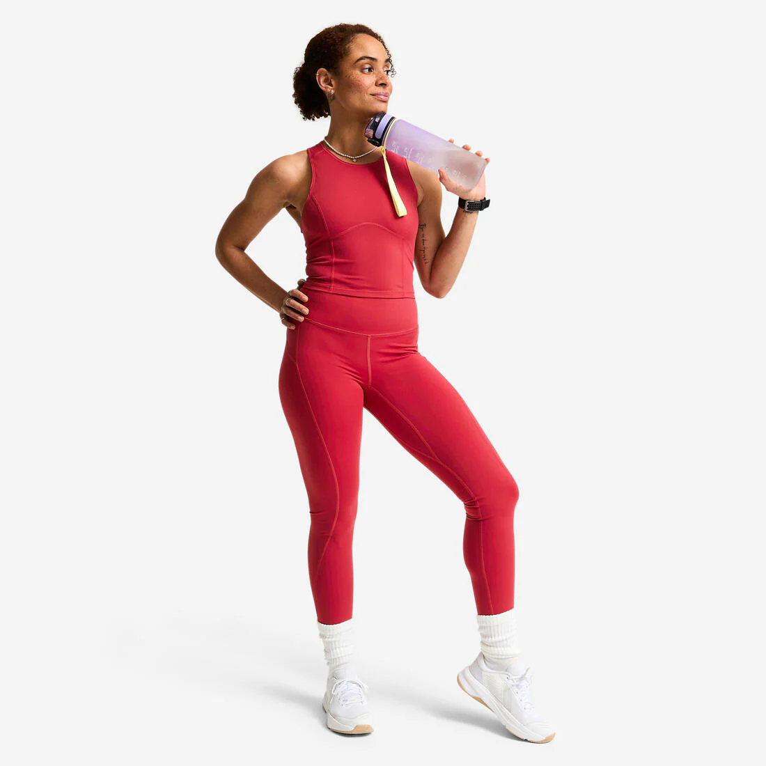 Leggings Deportivos Mujer Rojo Oscuro Talle Alto Corte Moldeador - Image 3