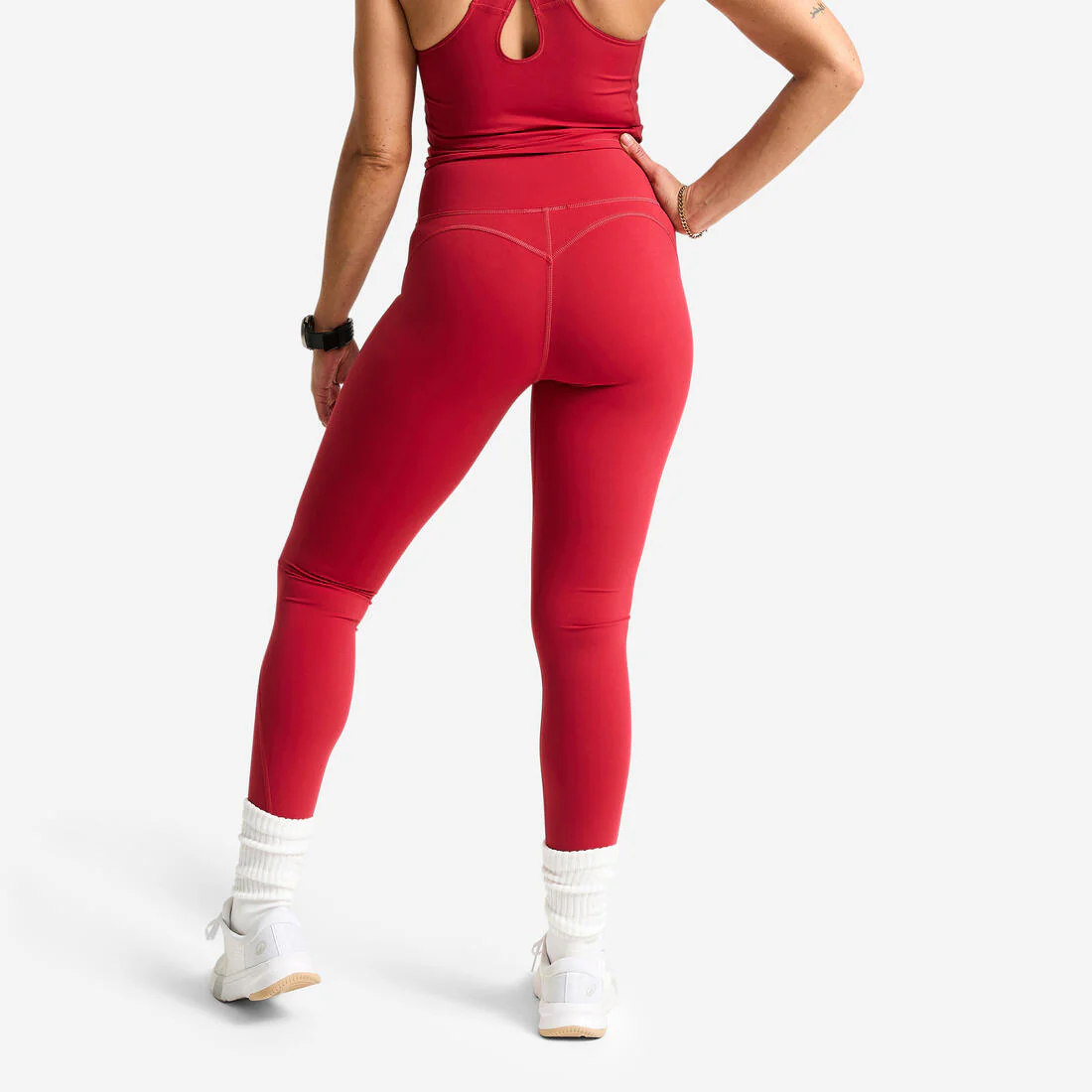 Leggings Deportivos Mujer Rojo Oscuro Talle Alto Corte Moldeador - Image 6