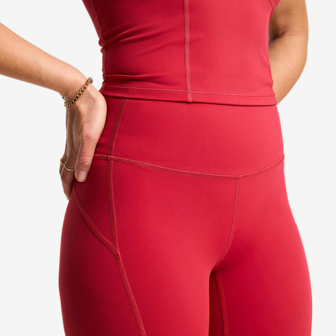 Leggings Deportivos Mujer Rojo Oscuro Talle Alto Corte Moldeador - Image 8