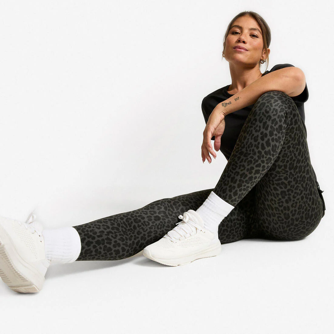 CALZAS FITNESS MUJER ESTAMPADO GRIS JASPEADO TIRO ALTO - Image 14