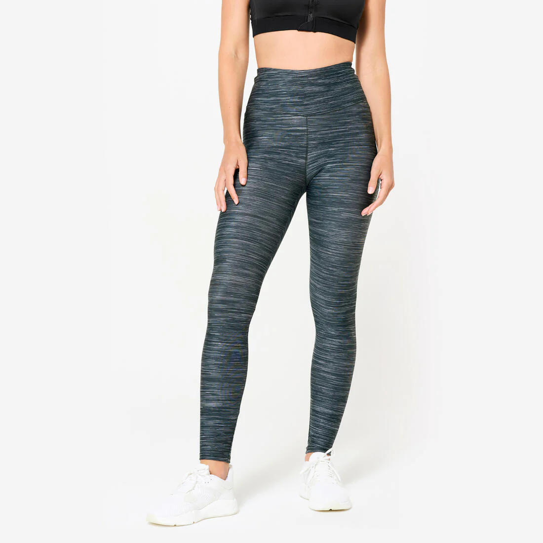 CALZAS FITNESS MUJER ESTAMPADO GRIS JASPEADO TIRO ALTO - Image 3
