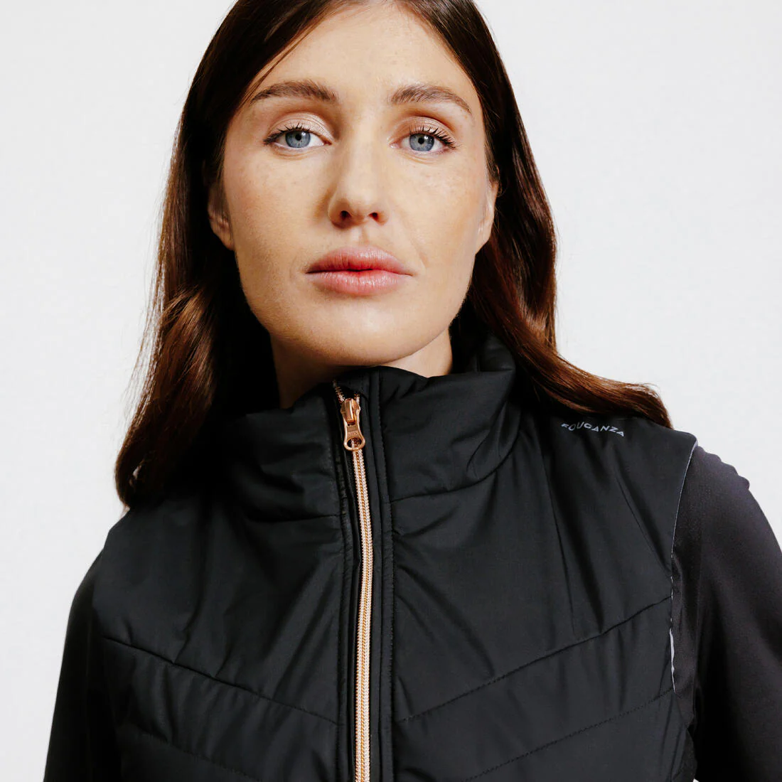 Chaleco Plumífero Equitación 500 Mujer Negro Cremallera Rosa Dorado - Image 3