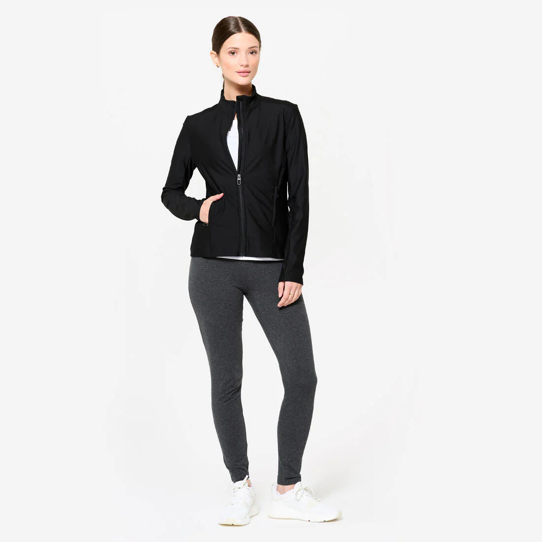 CHAQUETA FITNESS MUJER 100 NEGRO - Image 2