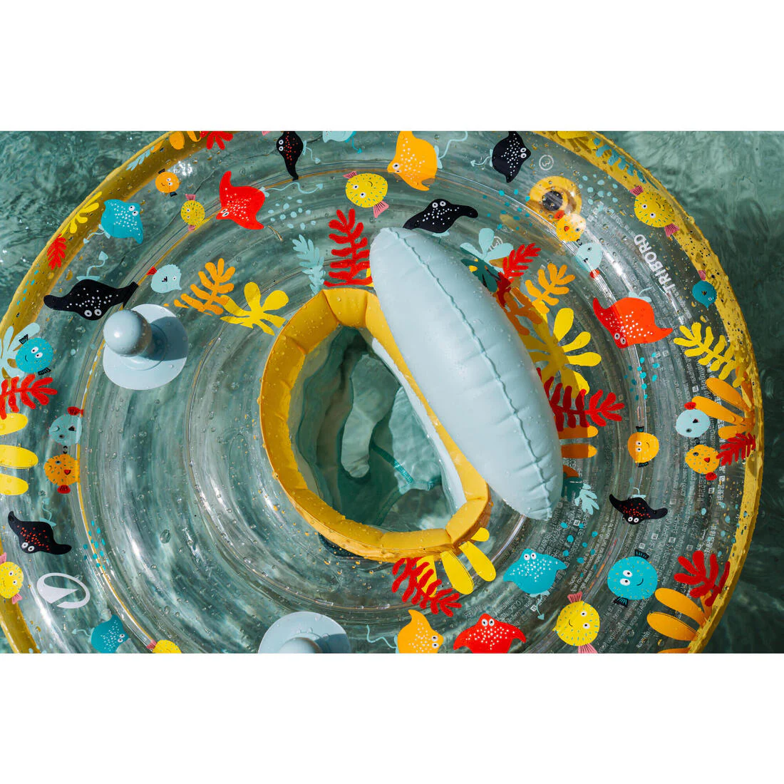 Flotador inflable bebés redondo con asiento amarillo con diseño animales de mar - Image 12