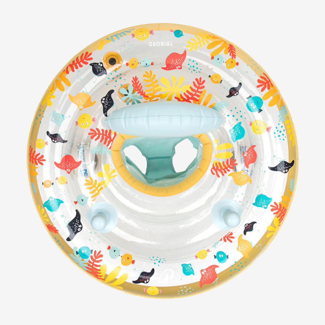Flotador inflable bebés redondo con asiento amarillo con diseño animales de mar - Image 3