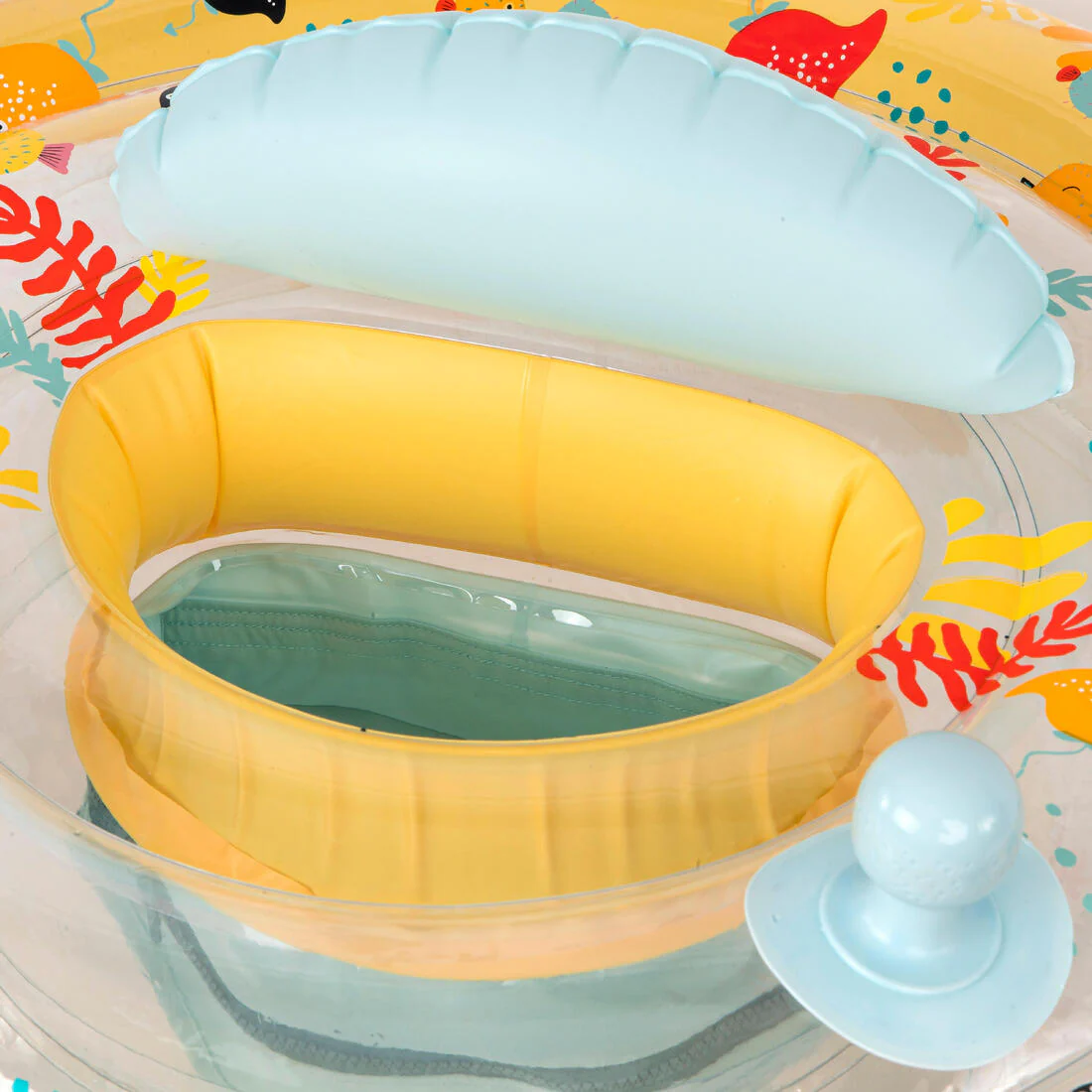 Flotador inflable bebés redondo con asiento amarillo con diseño animales de mar - Image 5