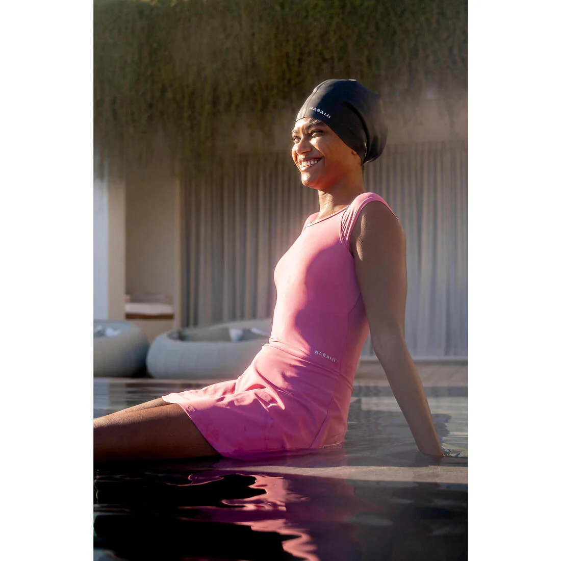 Gorro de natación silicona pelo largo rosado - talla única - Image 8