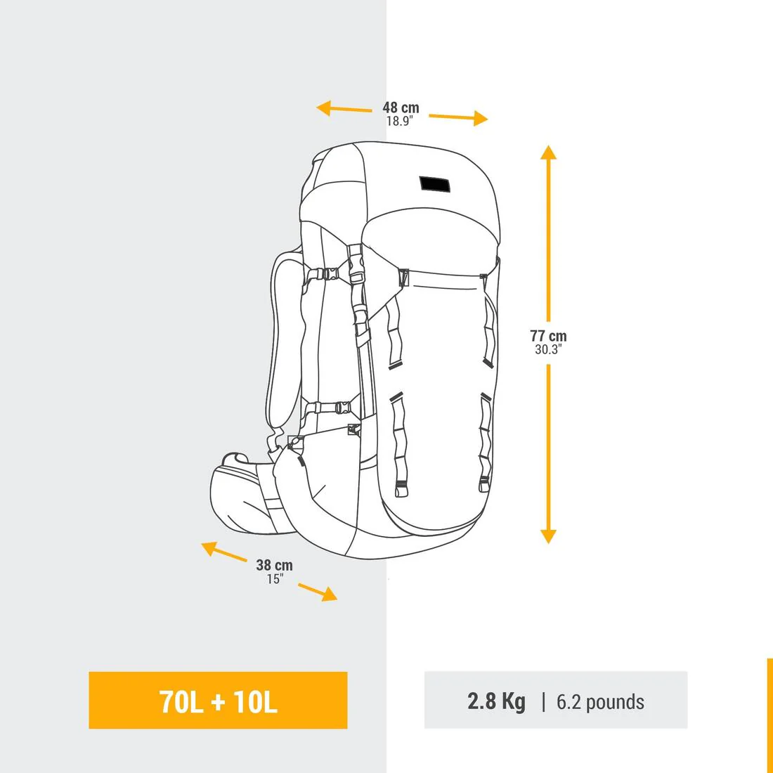 Mochila trekking 70+10L MT900 - Image 6