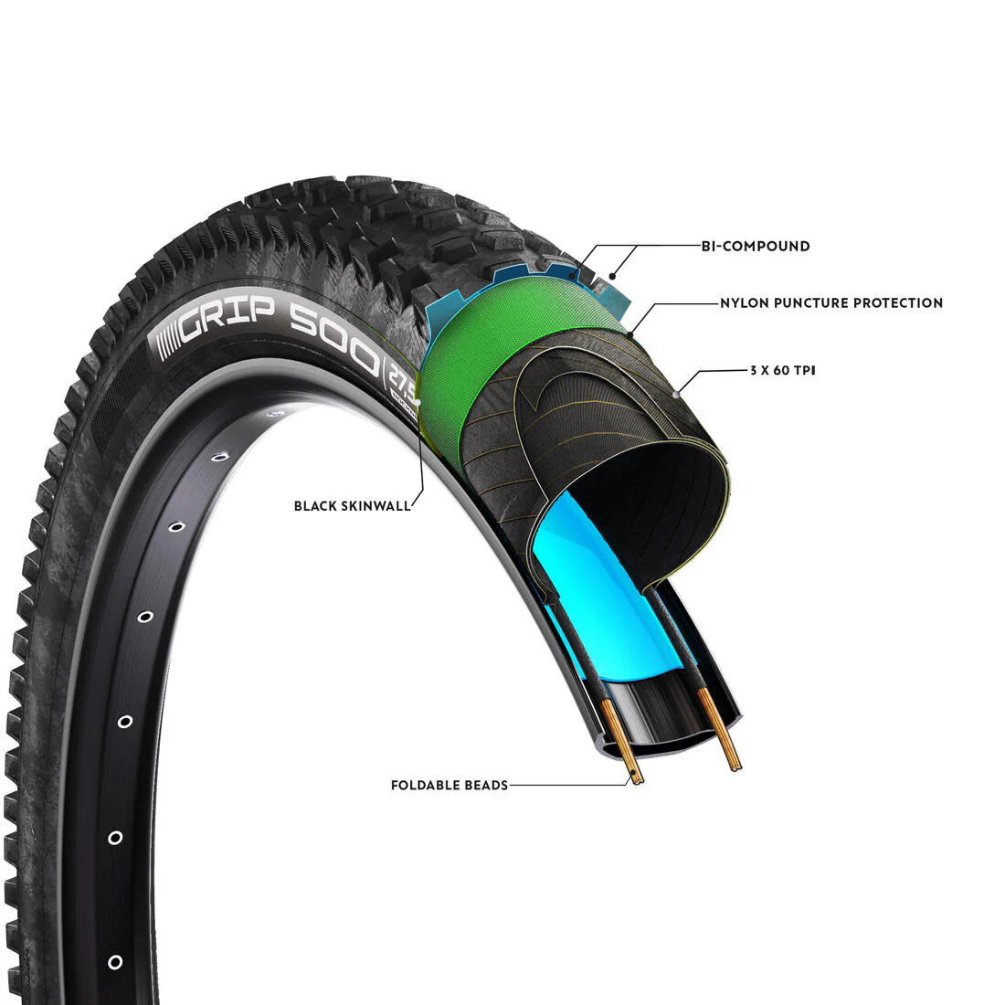 NEUMÁTICO DE BICICLETA MTB GRIP 500 E+ 27,5" X 2,6 - Image 4