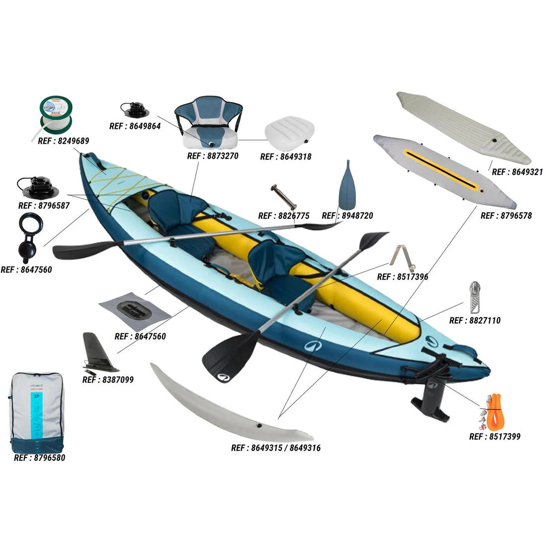 Pack kayak canoa inflable 1-2 plazas azul celeste - 100 - Image 5