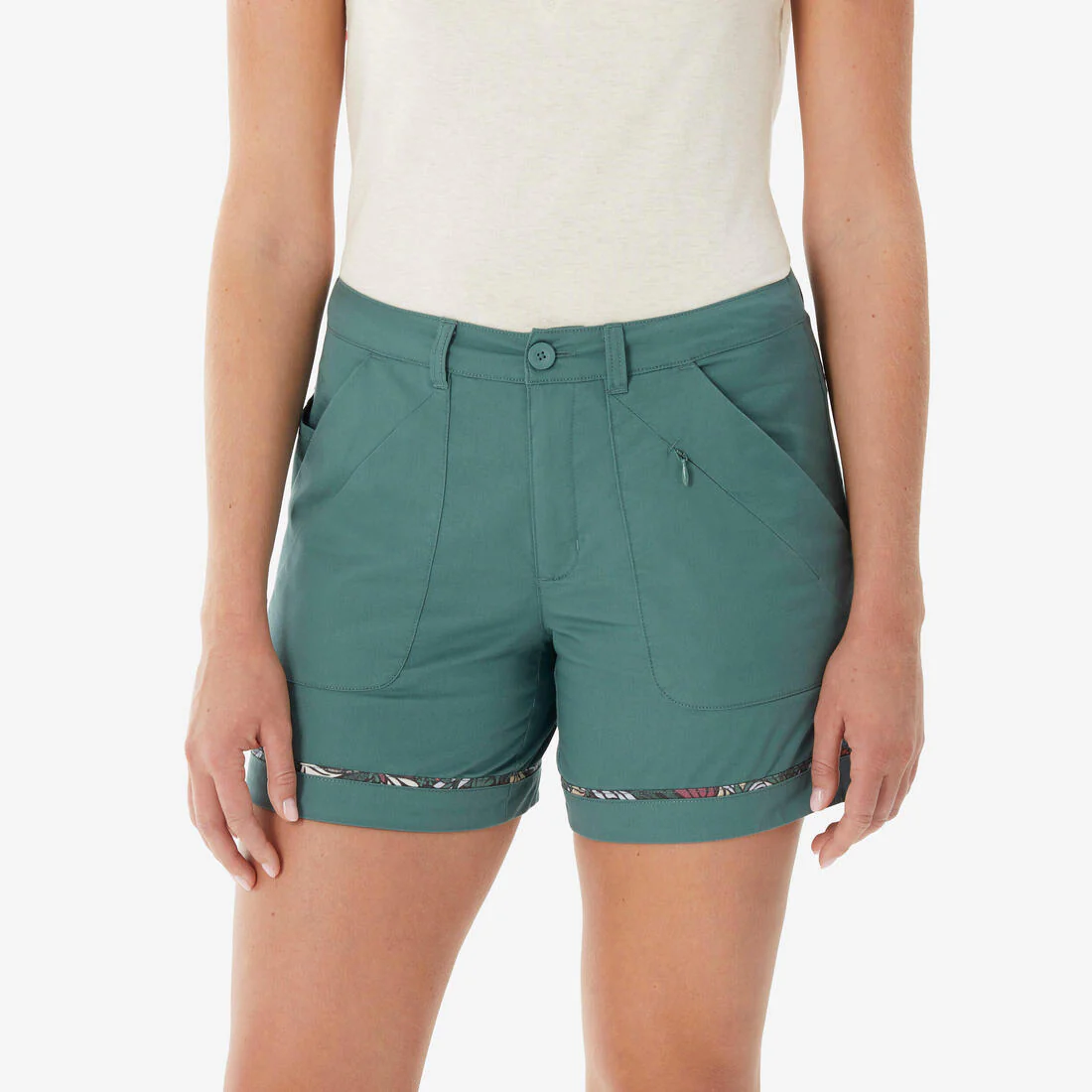 Pantalón corto de senderismo 6 bolsillos mujer, NH500 verde - Image 4