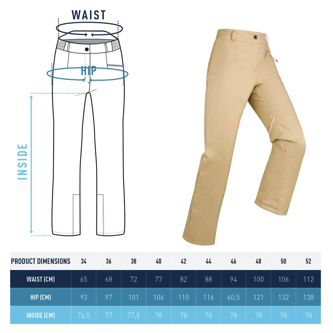 PANTALÓN IMPERMEABLE DE SKI CÁLIDO MUJER 100 BEIGE - Image 9
