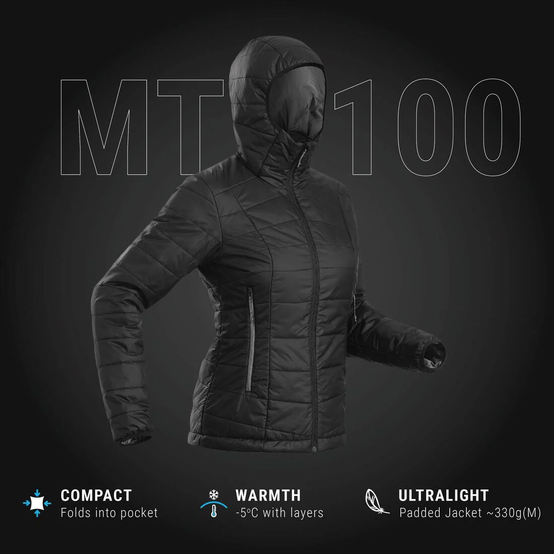 PARKA ACOLCHADA SINTÉTICA CON GORRO SENDERISMO MUJER MT100 - Image 39