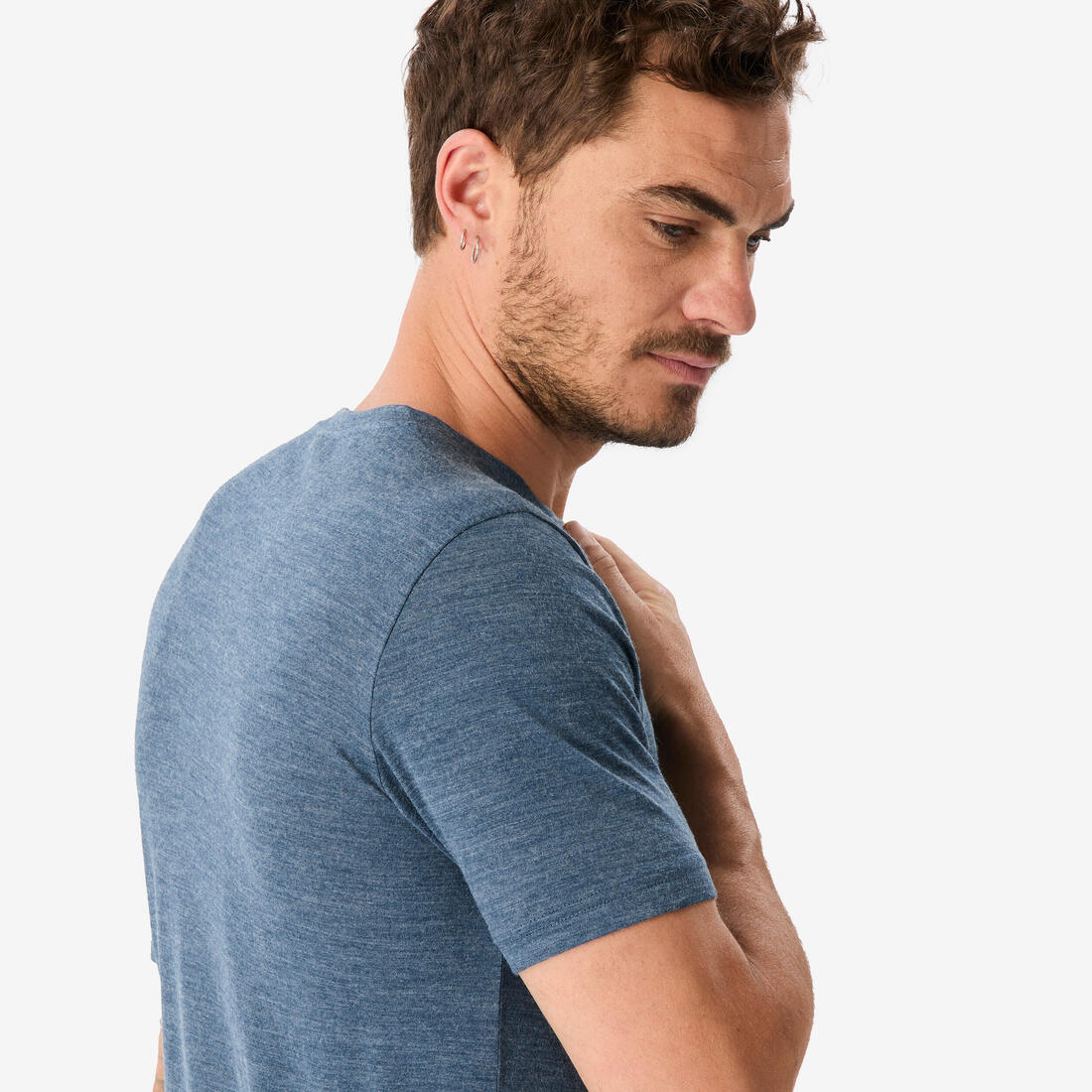 REMERA DE SENDERISMO VIAJE MANGA CORTA LANA MERINO HOMBRE - TRAVEL 500 AZUL - Image 10