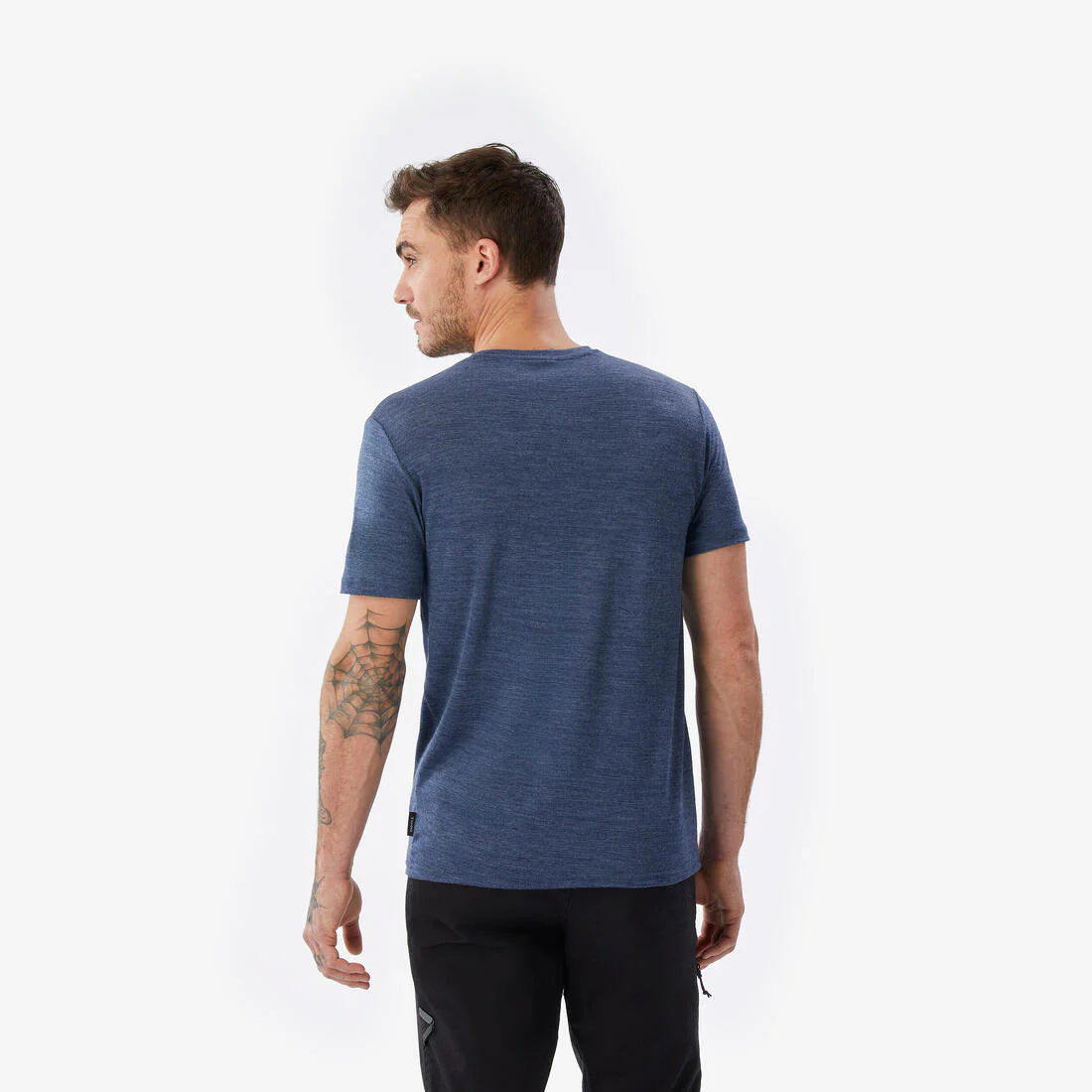 REMERA DE SENDERISMO VIAJE MANGA CORTA LANA MERINO HOMBRE - TRAVEL 500 AZUL - Image 5