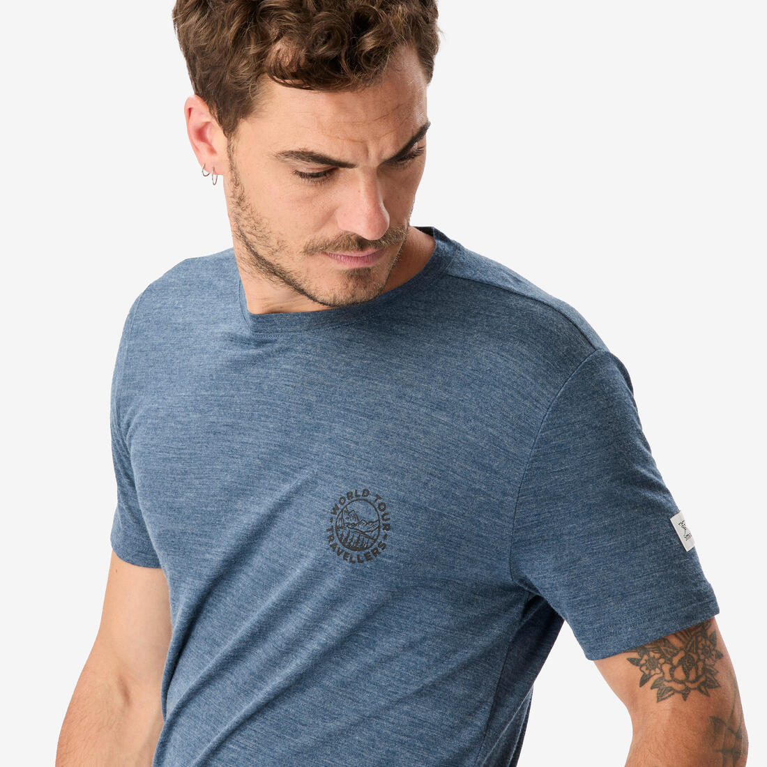 REMERA DE SENDERISMO VIAJE MANGA CORTA LANA MERINO HOMBRE - TRAVEL 500 AZUL - Image 6