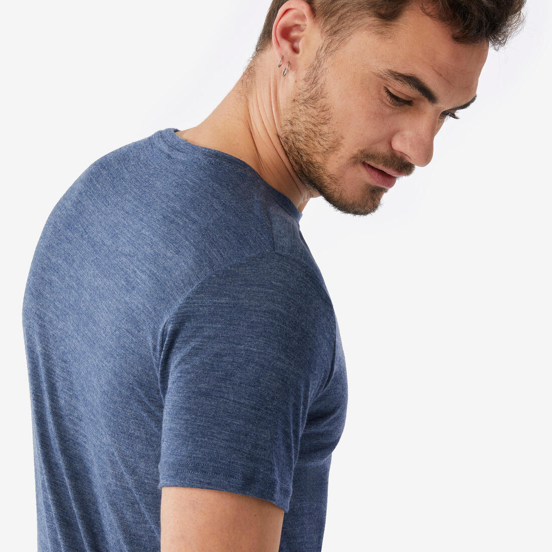REMERA DE SENDERISMO VIAJE MANGA CORTA LANA MERINO HOMBRE - TRAVEL 500 AZUL - Image 7