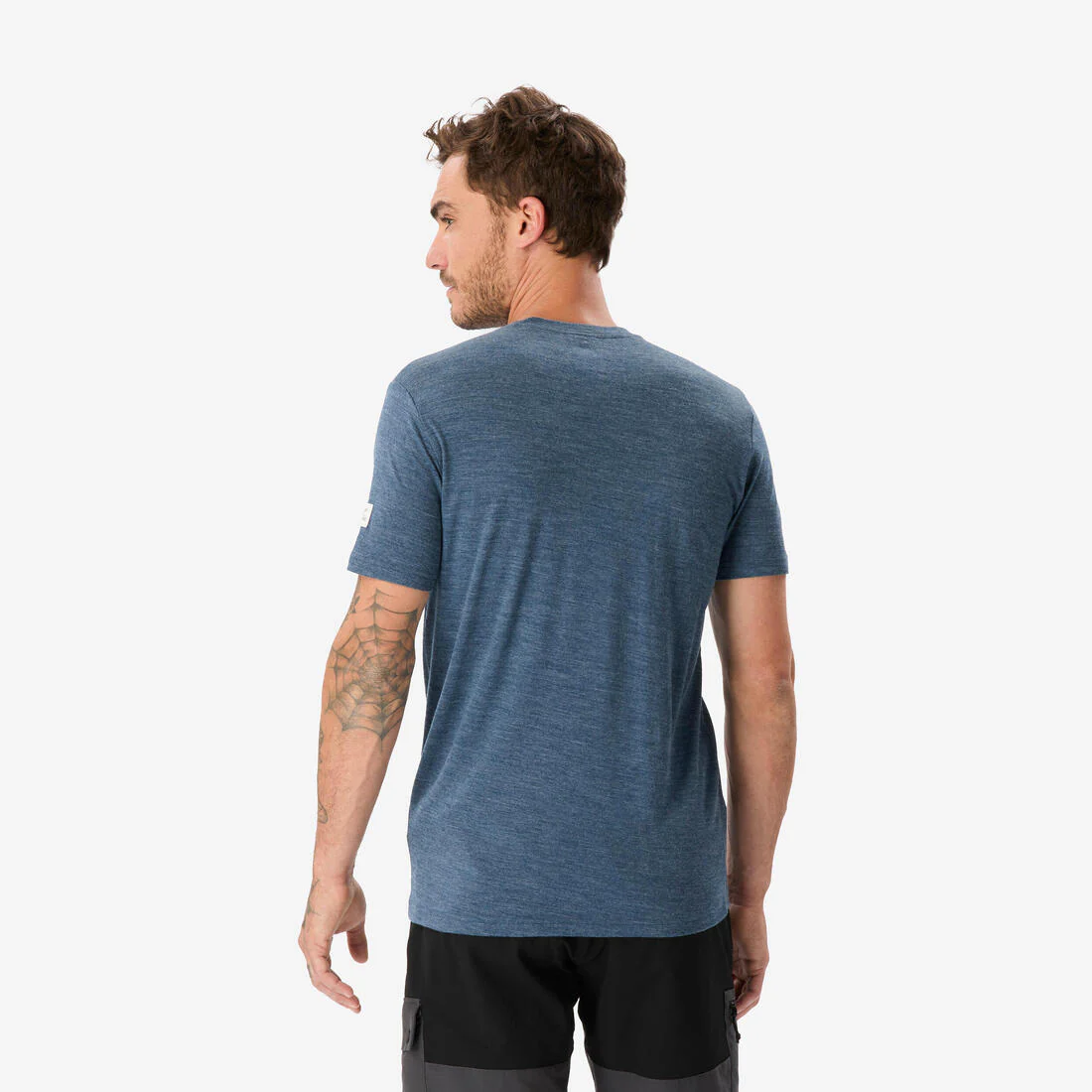 REMERA DE SENDERISMO VIAJE MANGA CORTA LANA MERINO HOMBRE - TRAVEL 500 AZUL - Image 8