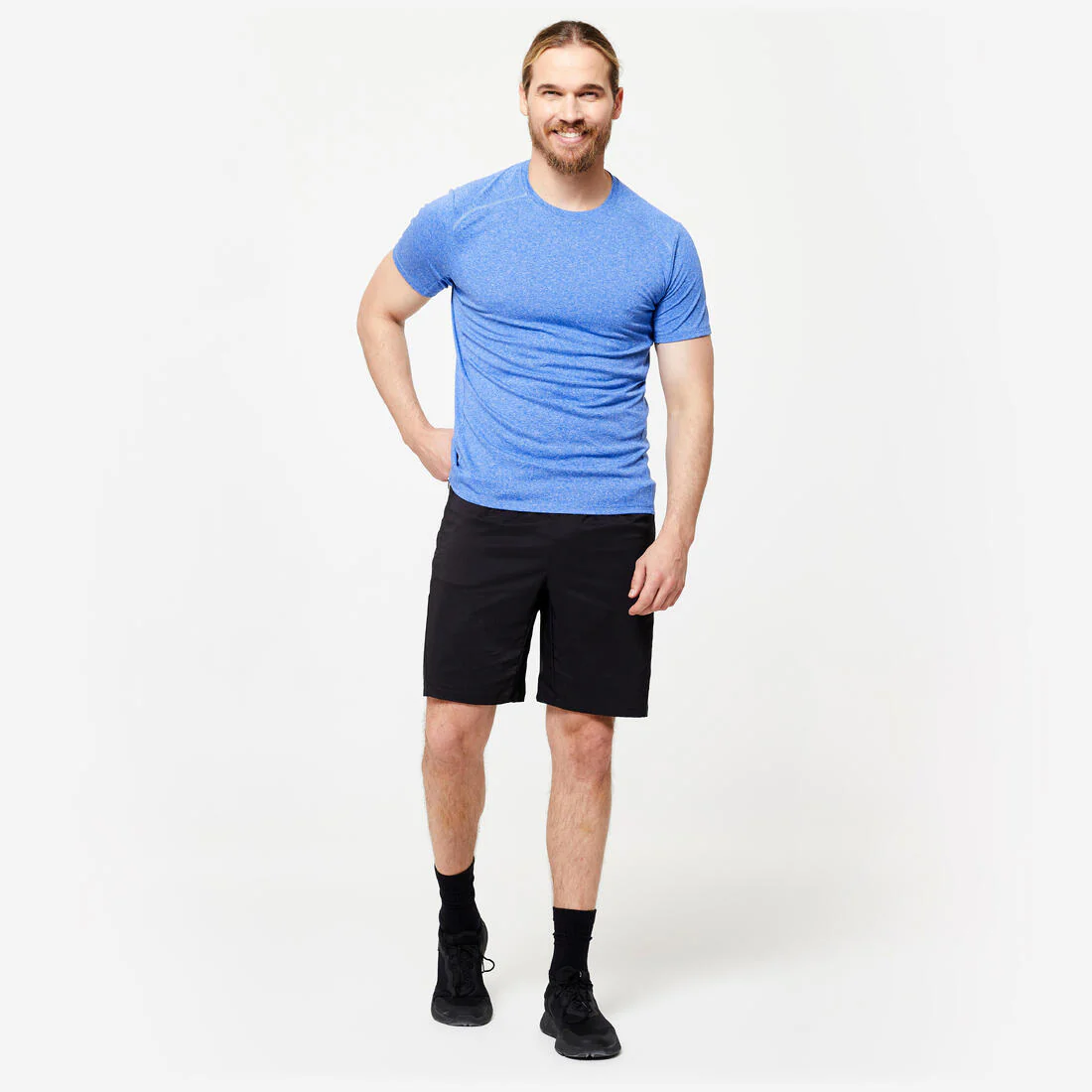 POLERA FITNESS ESSENTIAL HOMBRE JASPEADO TRANSPIRABLE CUELLO REDONDO - Image 4