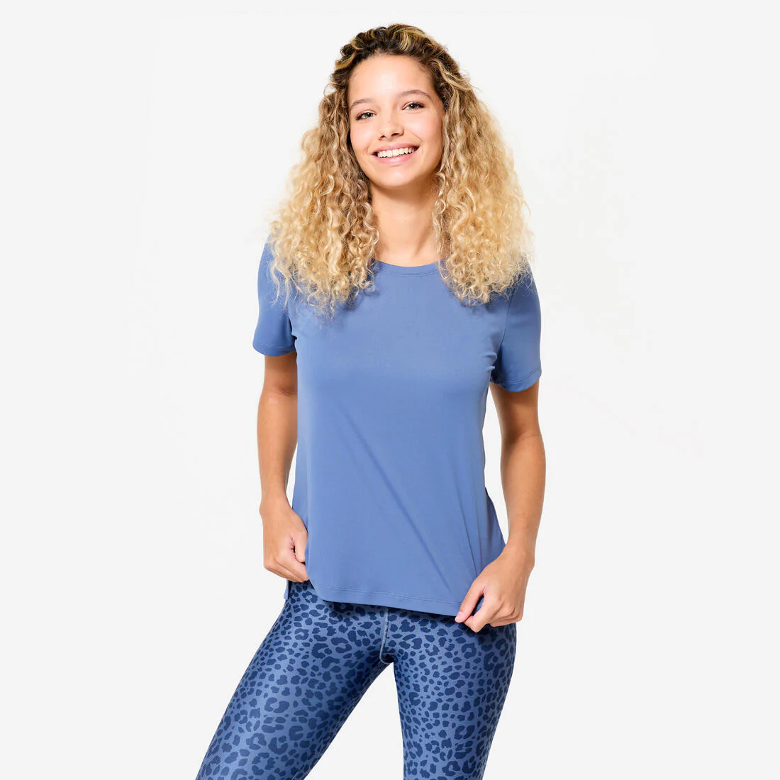 POLERA FITNESS MUJER AZUL MANGA CORTA - Image 4