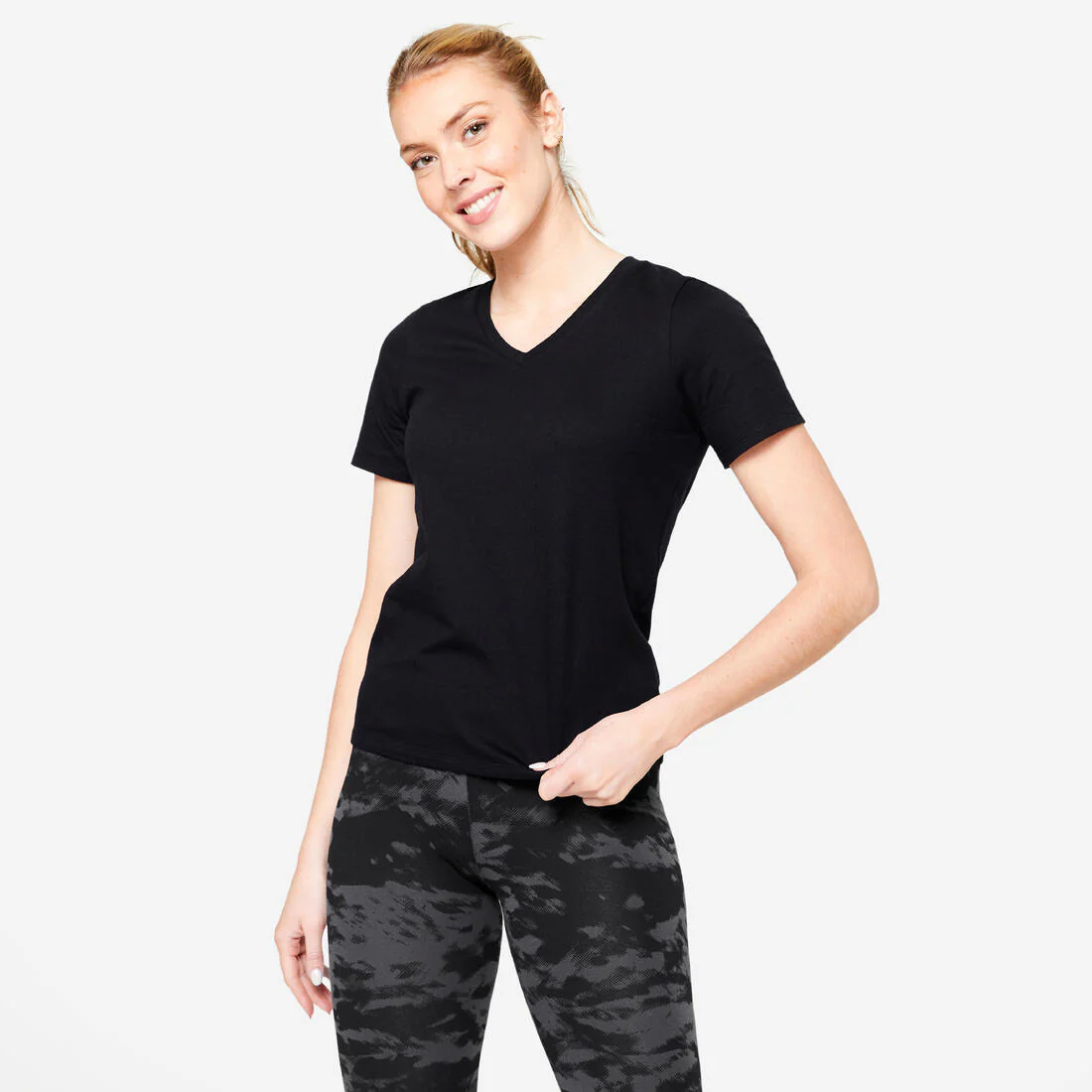 POLERA FITNESS MUJER CUELLO V ALGODÓN - Image 3