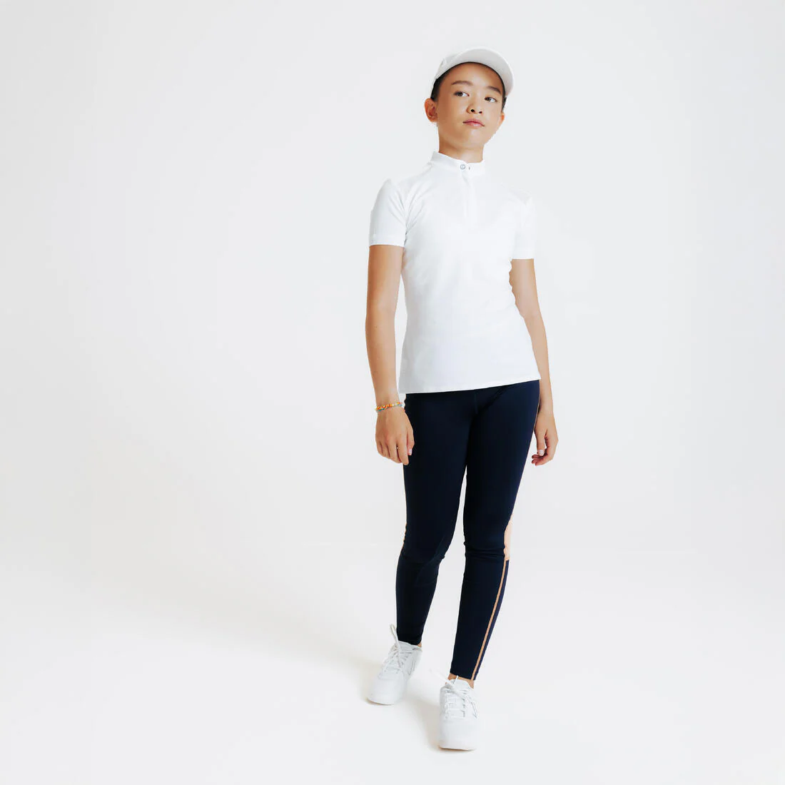 POLERA PIQUÉ COMPETENCIA EQUITACIÓN NIÑOS 500 BLANCO MANGA CORTA - Image 2