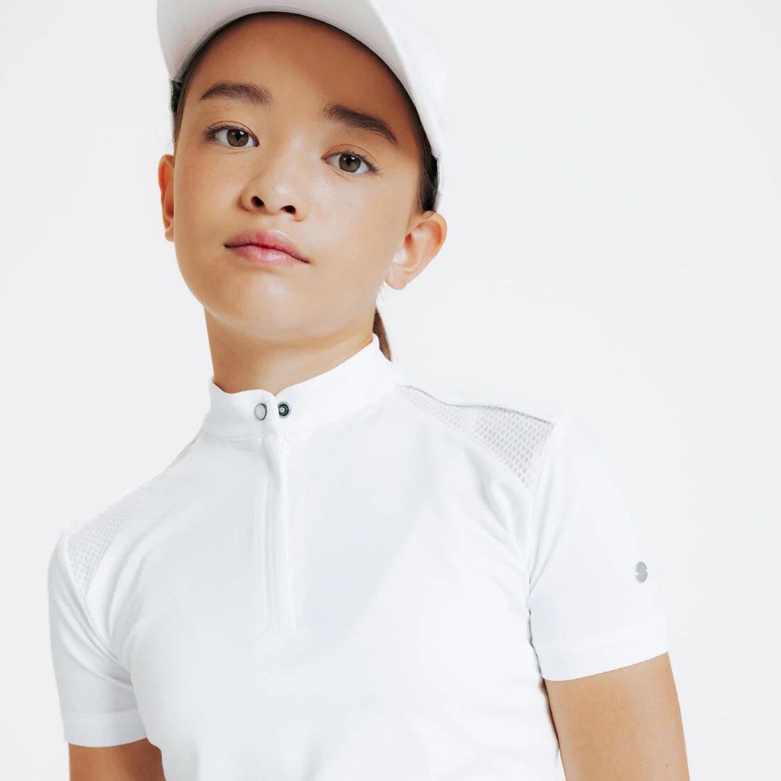 POLERA PIQUÉ COMPETENCIA EQUITACIÓN NIÑOS 500 BLANCO MANGA CORTA - Image 3