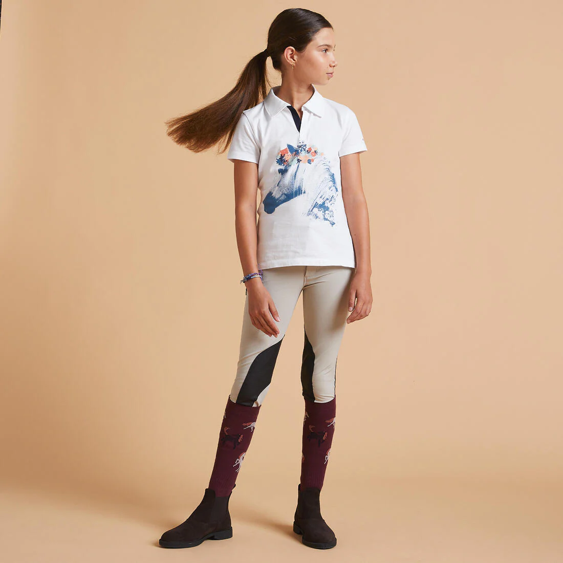 POLERA PIQUÉ EQUITACIÓN 100 NIÑOS BLANCO MANGA CORTA - Image 2