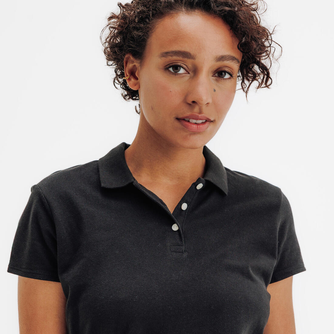 POLERA PIQUÉ GOLF MUJER MW100 ALGODÓN MANGA CORTA NEGRO - Image 3