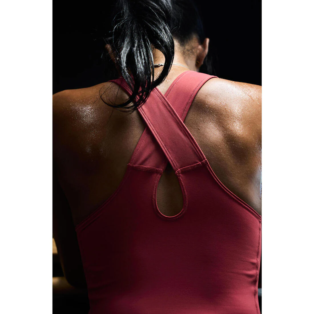 Camiseta Sin Mangas Deportiva Mujer Rojo Oscuro Corte Crop Moldeador - Image 26