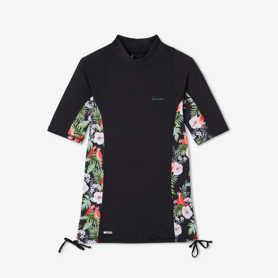 Polera UV mujer manga corta surf negro floral parrot - Image 12
