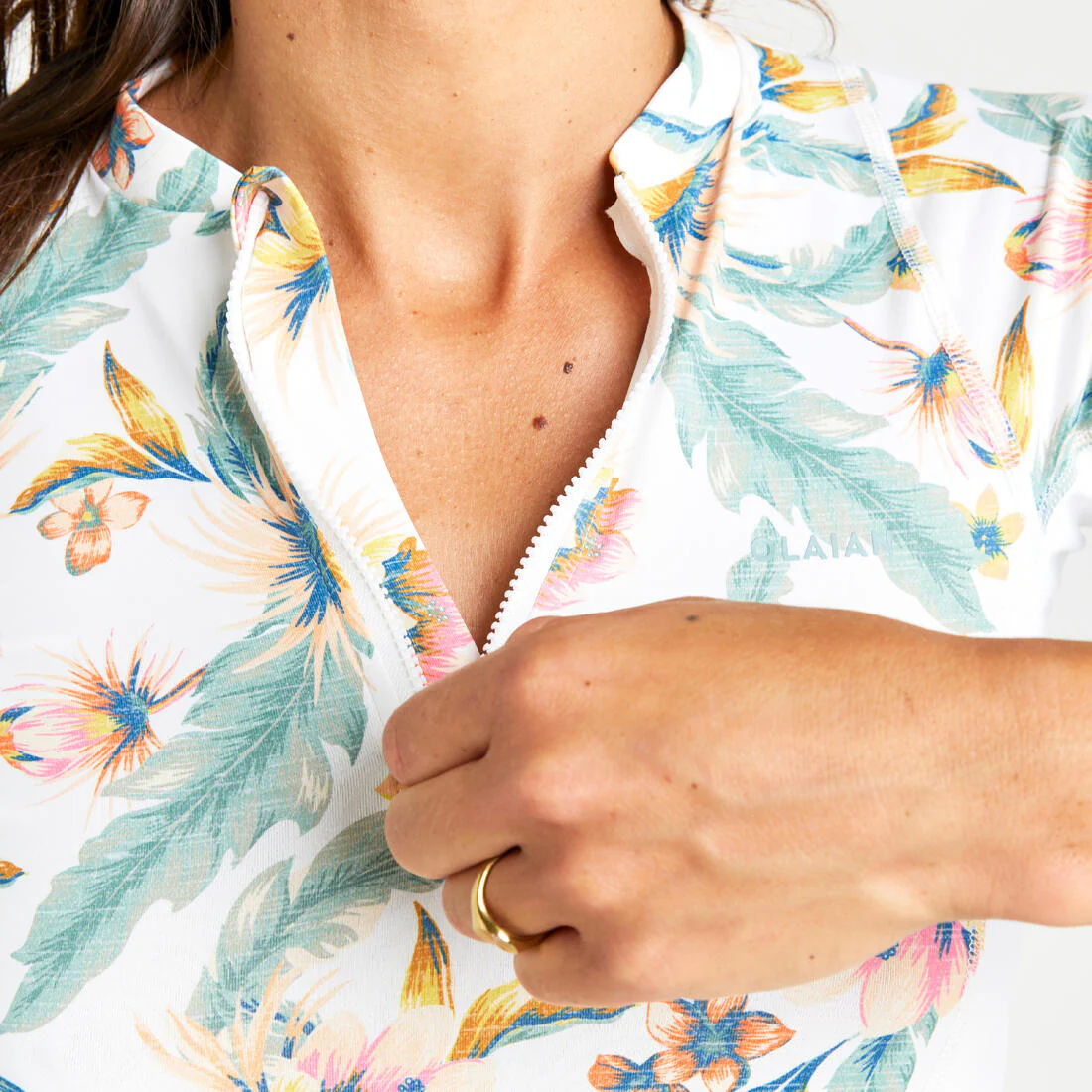 Polera UV mujer manga larga surf blanco floreado belly - Image 14