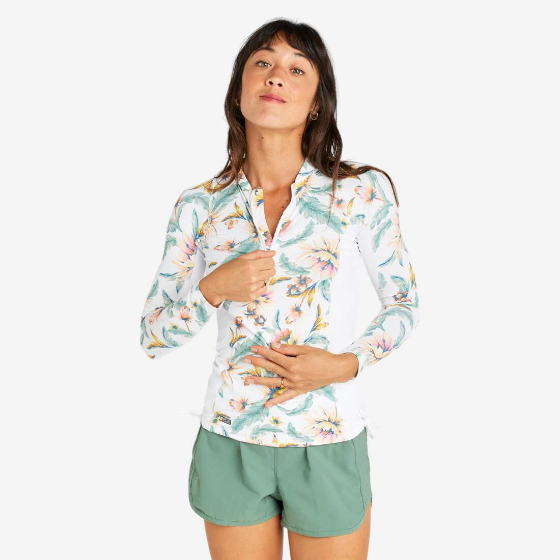 Polera UV mujer manga larga surf blanco floreado belly - Image 2