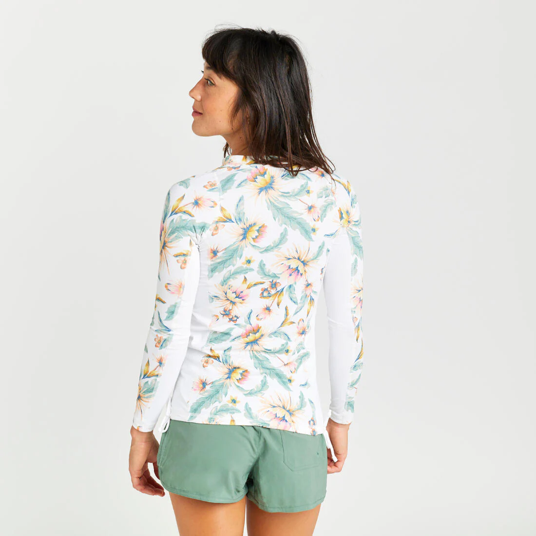 Polera UV mujer manga larga surf blanco floreado belly - Image 8