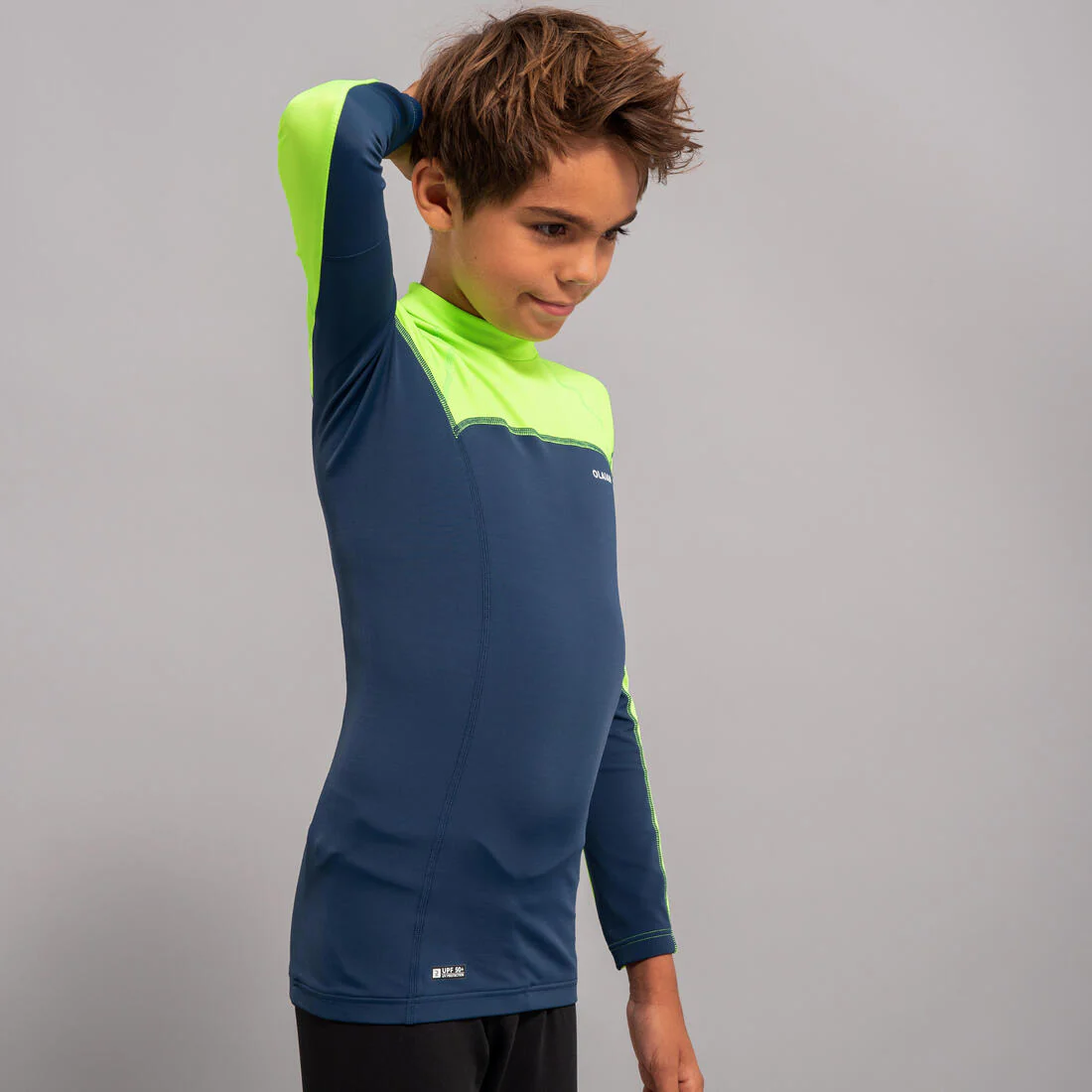 Polera UV niños manga larga surf gris verde 500 - Image 2