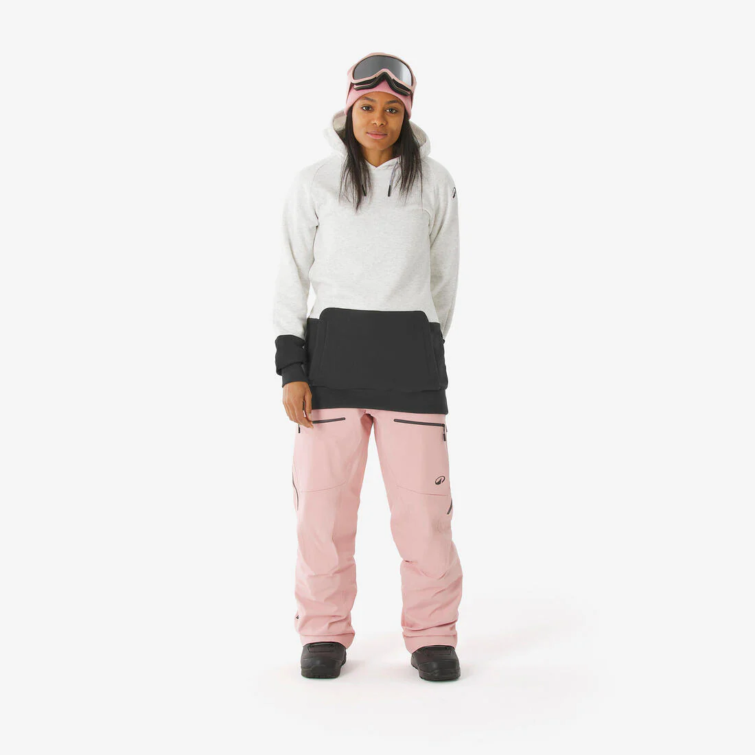 Polerón de Nieve Snowboard y Ski Mujer - Dreamscape con Gorro Beige Negro - Image 2
