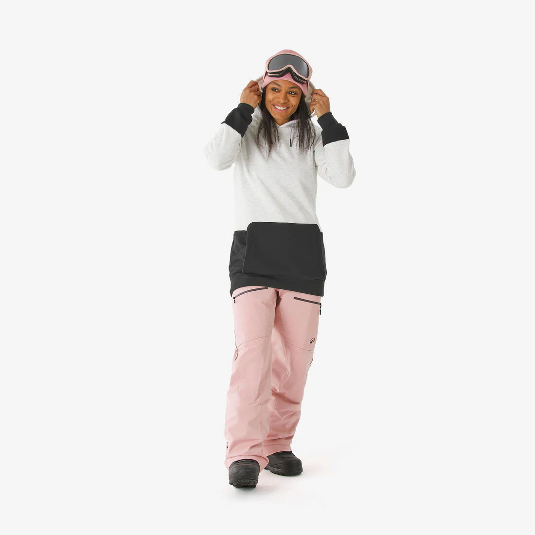 Polerón de Nieve Snowboard y Ski Mujer - Dreamscape con Gorro Beige Negro - Image 3