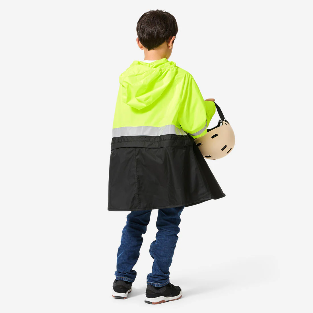 PONCHO NIÑOS NEGRO-AMARILLO FLUORESCENTE VISIBILIDAD DIURNA/NOCTURNA IMPERMEABLE - Image 2