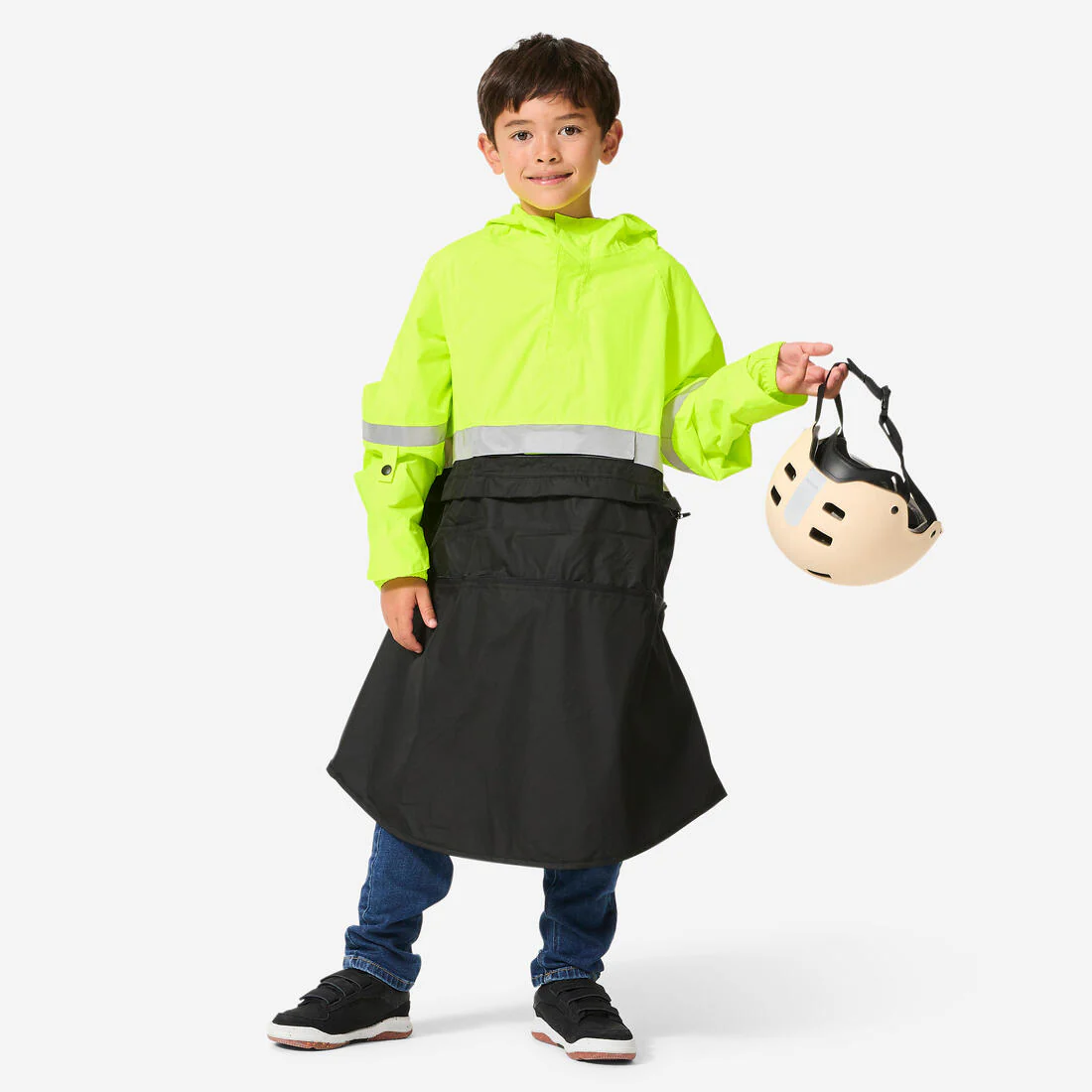PONCHO NIÑOS NEGRO-AMARILLO FLUORESCENTE VISIBILIDAD DIURNA/NOCTURNA IMPERMEABLE - Image 4