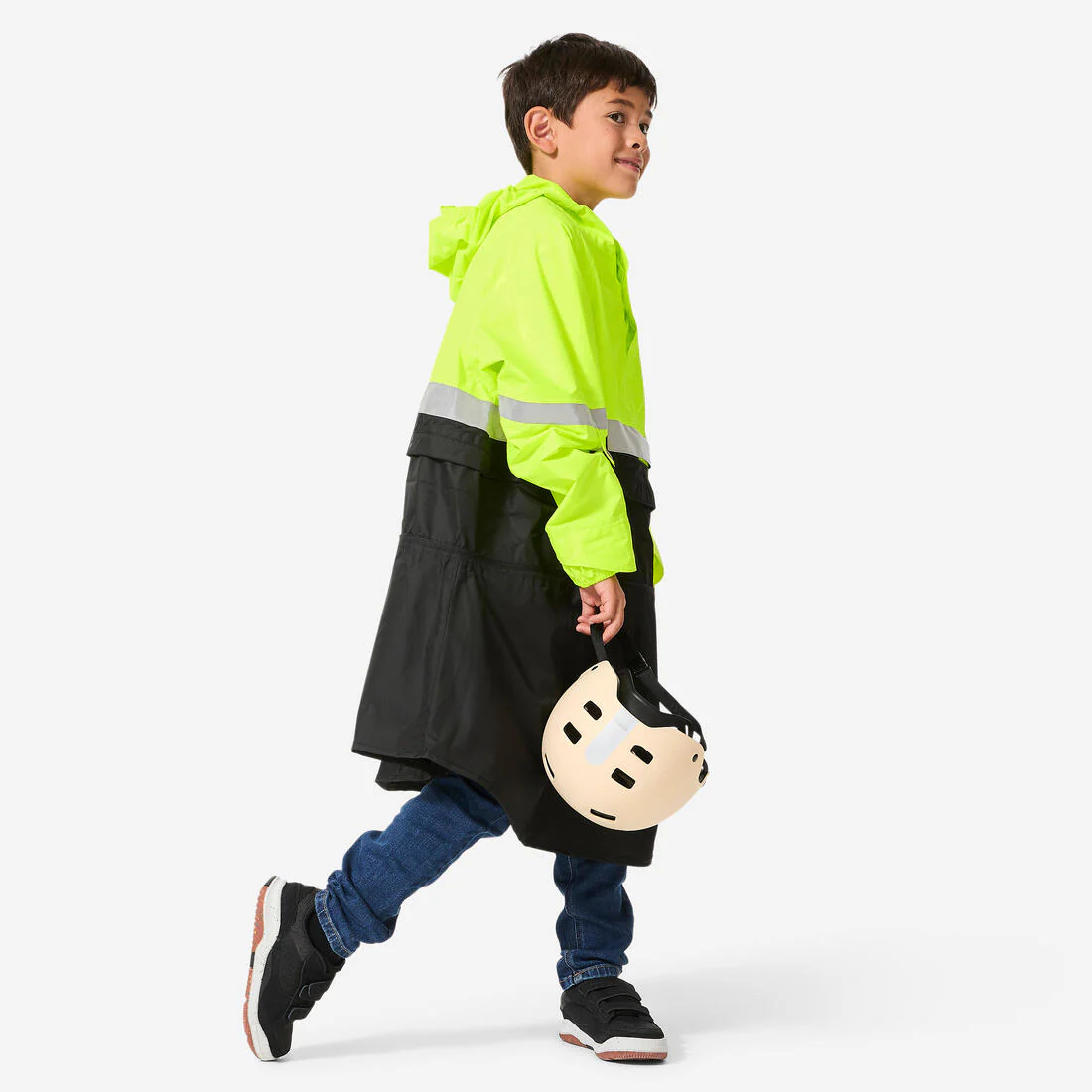 PONCHO NIÑOS NEGRO-AMARILLO FLUORESCENTE VISIBILIDAD DIURNA/NOCTURNA IMPERMEABLE - Image 5