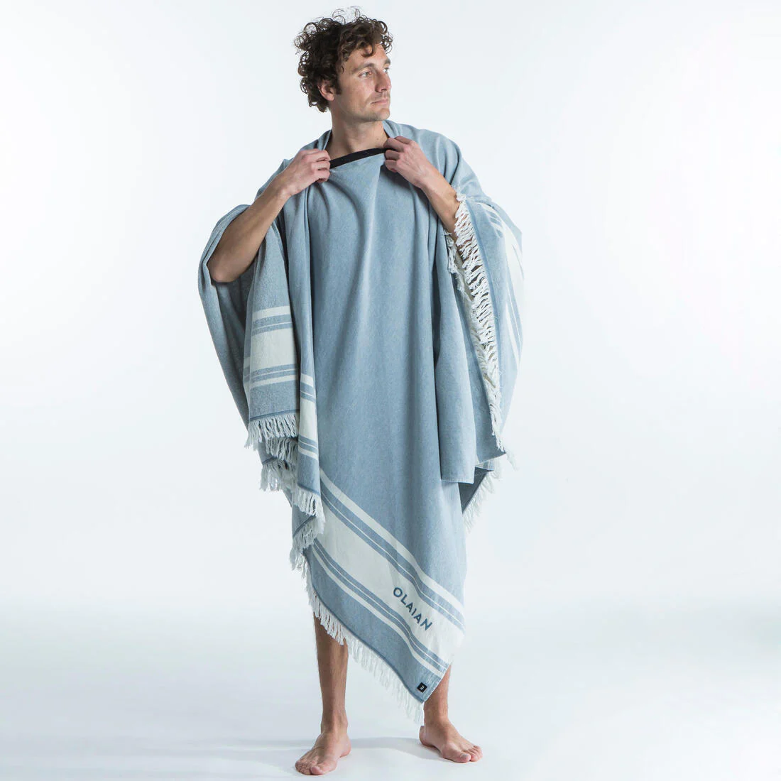 Poncho toalla adulto de algodón celeste - Image 5