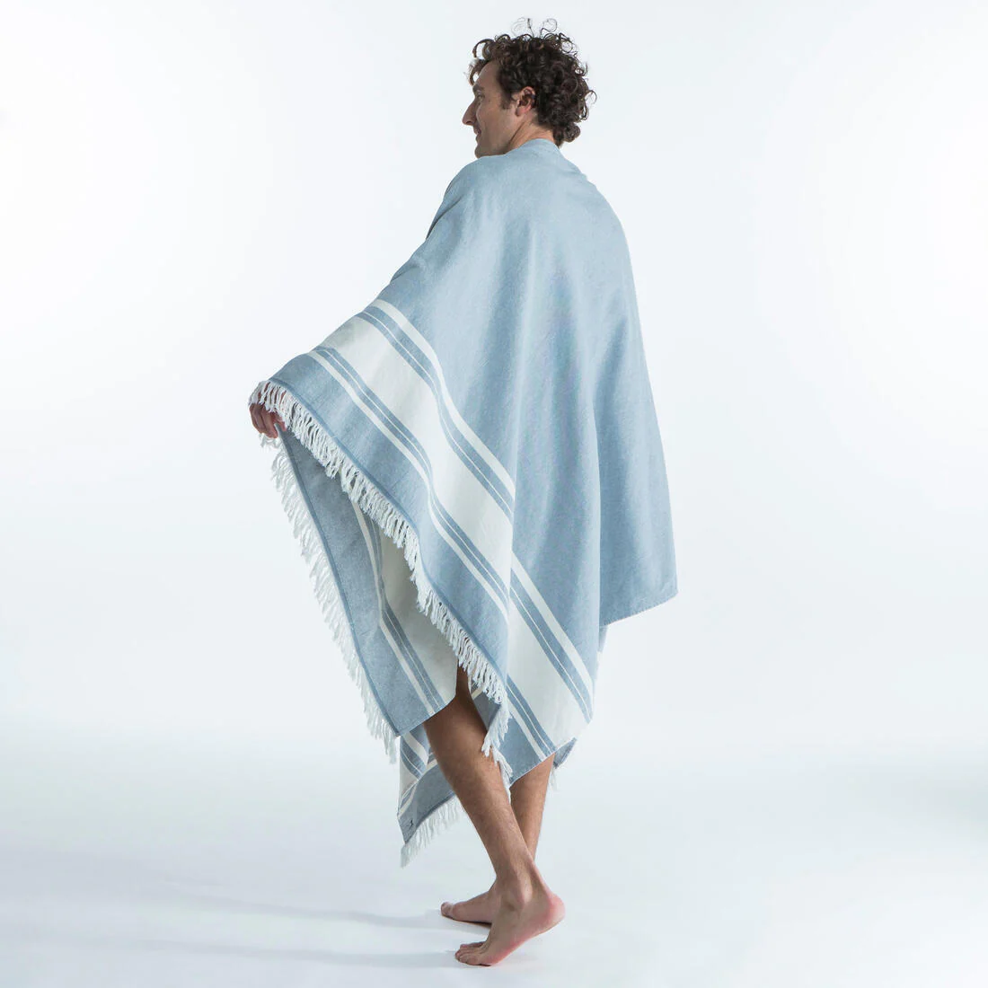 Poncho toalla adulto de algodón celeste - Image 7