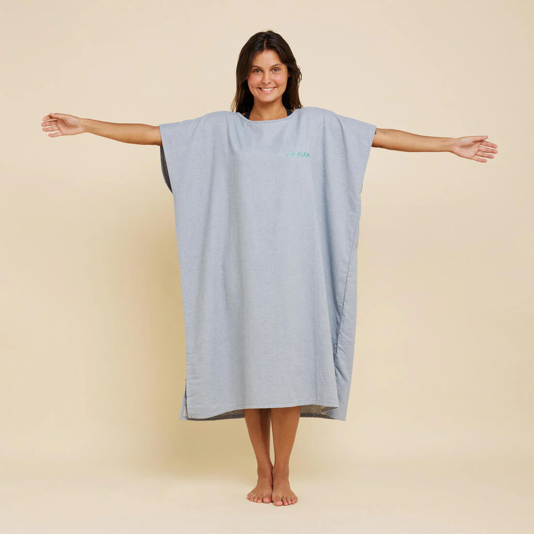 Poncho toalla adulto de algodón surf gris jaspeado - Image 5