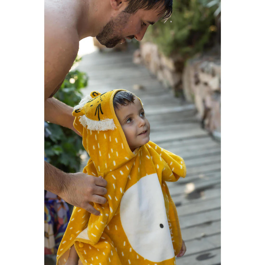 Poncho toalla bebé de algodón amarillo león - Image 15