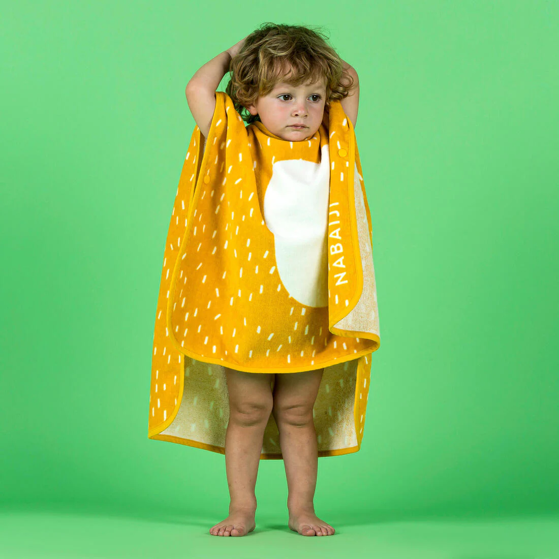 Poncho toalla bebé de algodón amarillo león - Image 4
