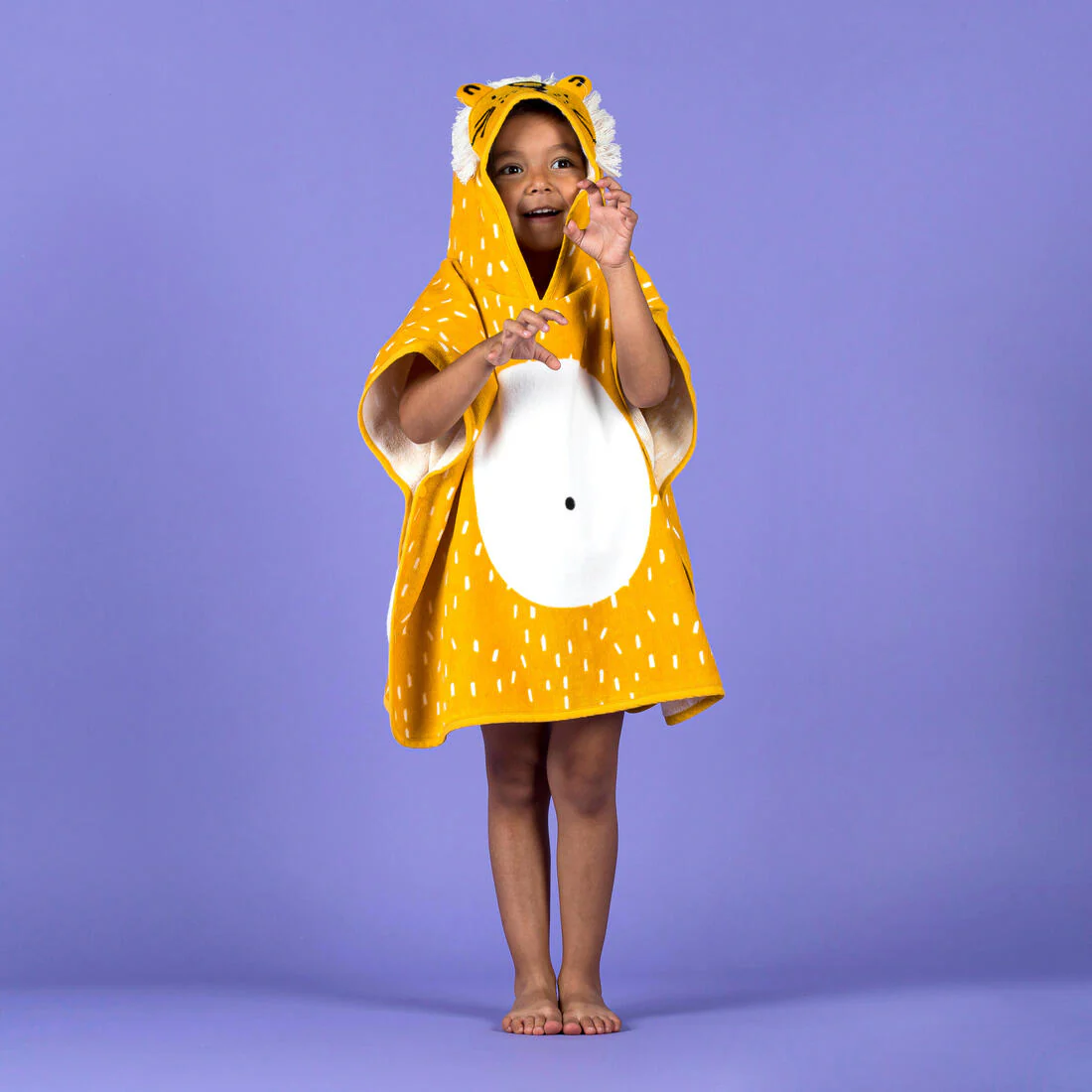 Poncho toalla bebé de algodón amarillo león - Image 5