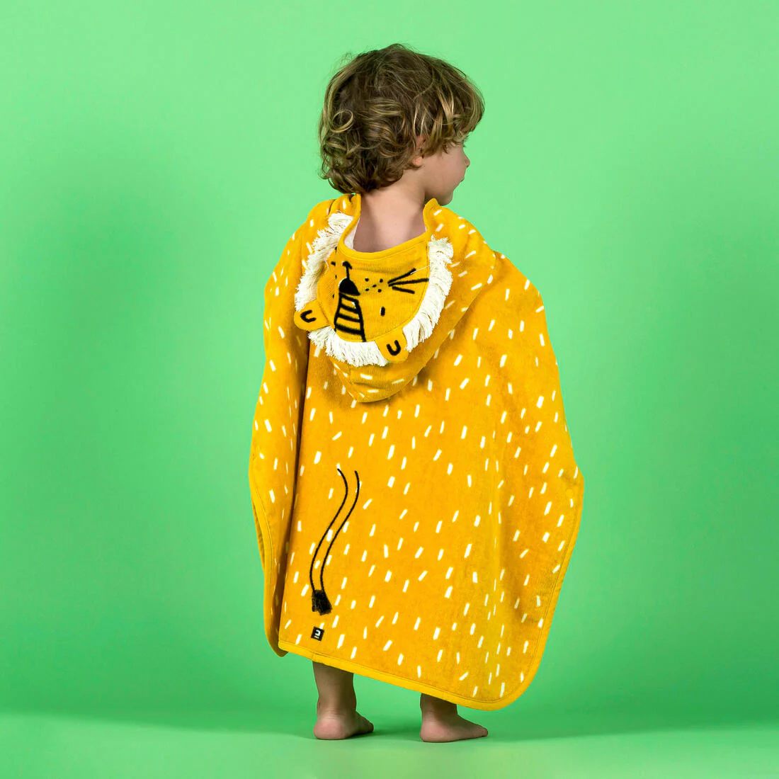Poncho toalla bebé de algodón amarillo león - Image 6