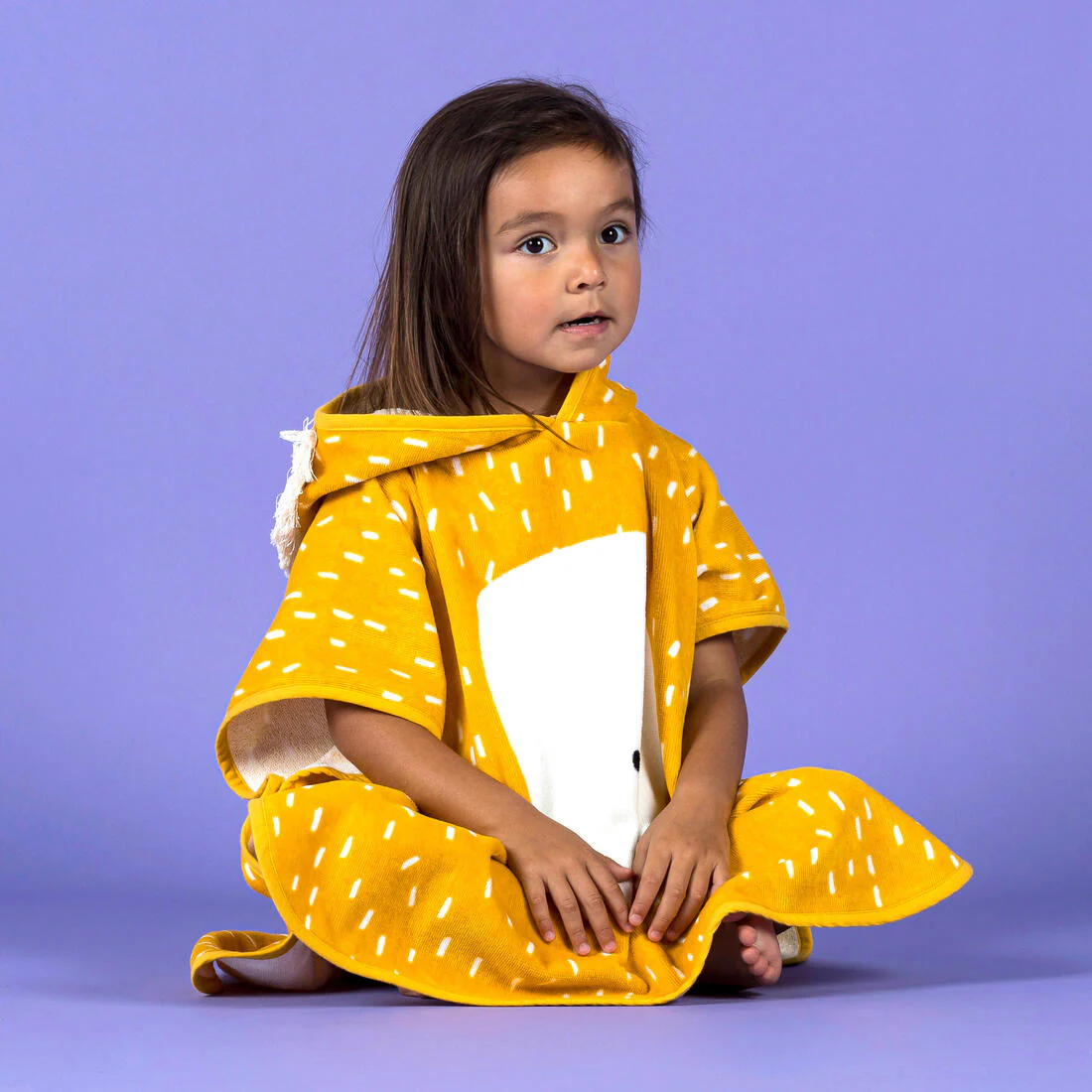Poncho toalla bebé de algodón amarillo león - Image 7
